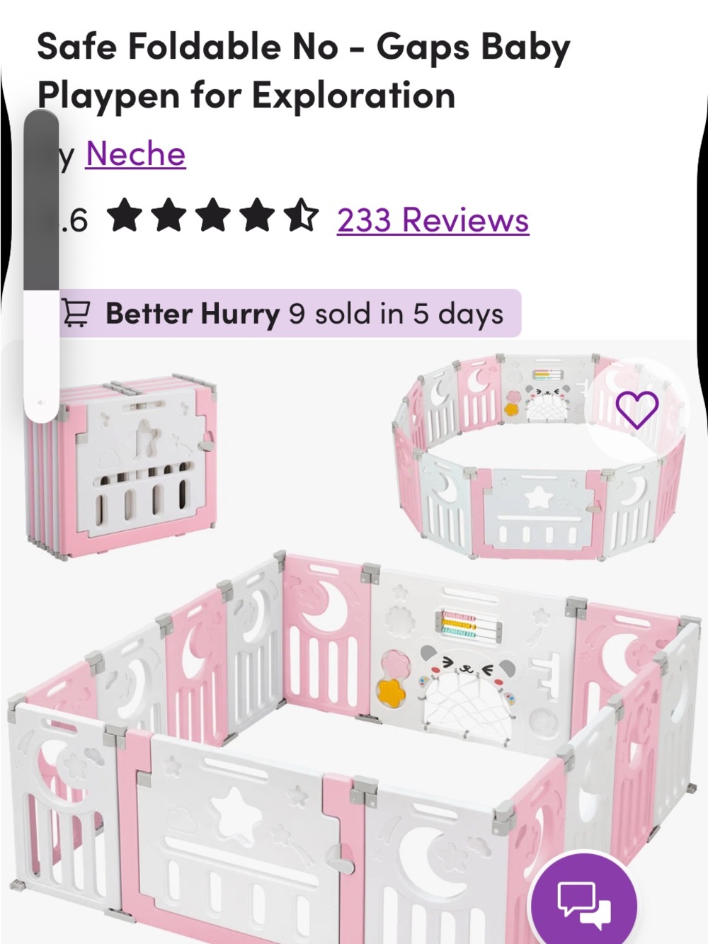 Neche Pink and White Foldable Baby Playpen